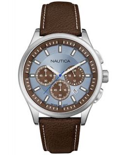 Nautica Mens Chronograph Brown Strap Watch 44mm N16694G   Watches