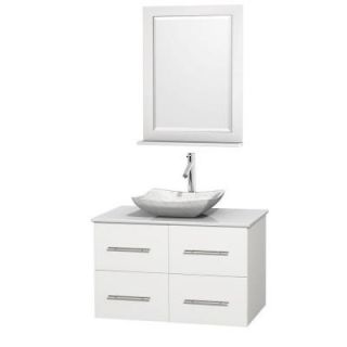 Wyndham Collection Centra 36 in. Vanity in White with Solid Surface Vanity Top in White, Carrara Marble Sink and 24 in. Mirror WCVW00936SWHWSGS3M24