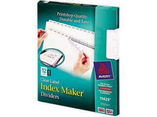 Avery 11429 Index Maker Clear Label Dividers, 12 Tab, Letter, White, 5 Sets/Pack