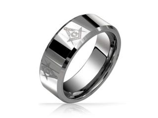Bling Jewelry Freemason Masonic Mens Tungsten Band Ring Beveled Edge 8mm