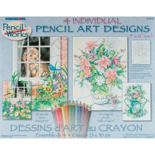 Pencil By Number Kit Set of 4 Cat, Dog, Floral   14976039  