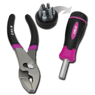 Essential Home 3 pc. Stubby Tool Set with Pink Rubber Grip Handles