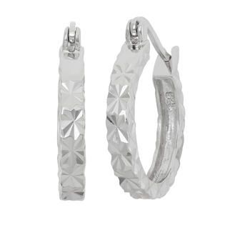 Sterling Silver Diamond Cut Square Hoop Earrings   Jewelry   Earrings