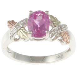 Black Hills Gold and Sterling Silver Created Pink Sapphire and Diamond