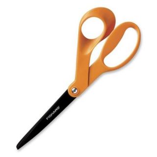 Fiskars Non stick No. 8 Scissors   3.50" Cutting Length   8" Overall Length   Pointed   Bent right   Plastic, Stainless Steel   Orange (FSK99977097)