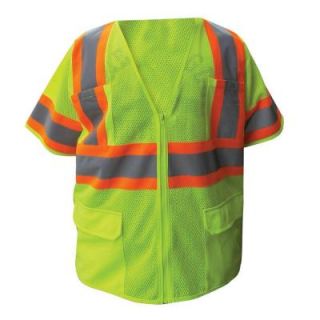 Enguard Size 2X Large Lime ANSI Class 3 Poly Mesh Safety Vest with 4 in. Orange and 2 in. Silver Retro Reflective Striping SV 520Z 2XL