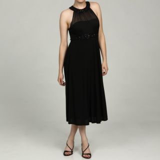 Jessica Howard Womens Black Beaded Neck and Waist Dress  