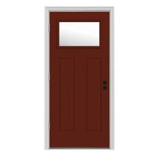 JELD WEN 30 in. x 80 in. Craftsman 1 Lite Painted Premium Steel Prehung Front Door with Brickmould THDJW167700952