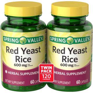 Spring Valley Red Yeast Rice Dietary Supplement Capsules, 600 mg, 60 count, 2 pack