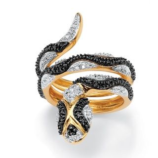 Isabella Collection 18k Gold over Silver Black Diamond Snake Ring