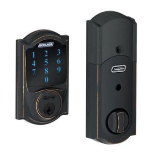 Schlage Connect Camelot Aged Bronze Touchscreen Deadbolt with Alarm BE469NX V CAM 716