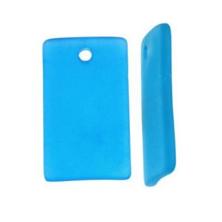 Cultured Sea Glass, Wide Curved Rectangle Pendants 33x19mm, 2 Pieces, Pacific Blue