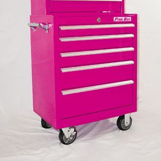 The Original Pink Box  26 5 Drawer 18G Steel Rolling Cabinet, Pink