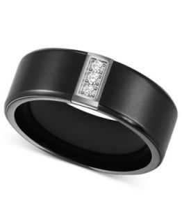 Triton Mens Black Titanium Ring, Diamond Accent Wedding Band
