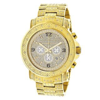Luxurman Mens Iced Out Oversized 2ct Diamond Yellow Gold Chronograph
