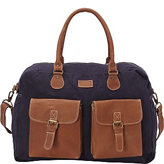 Sharo Leather Bags Large Navy Canvas/Leather Duffle