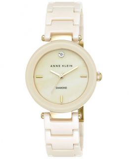 Anne Klein Womens Diamond Accent Ivory Ceramic Bracelet Watch 33mm AK