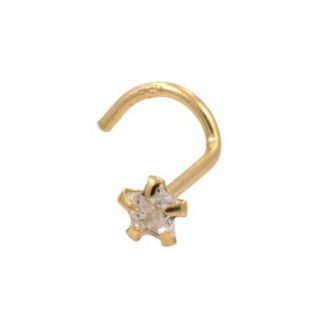 FunkyTownMall 20 Gauge 14k Yellow Gold CZ Star CLR GEM Screw Nose Ring, GN Y1003