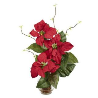 Nearly Natural 20.0 in. H Red Poinsettia with Fluted Vase Silk Flower Arrangement 1263