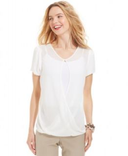 NY Collection Surplice Bubble Sleeve Blouse