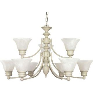 Glomar 9 Light Textured White Chandelier with Alabaster Glass Bell Shades HD 363