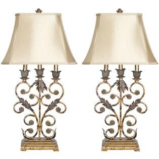 Safavieh Gold Wrought Iron Table Lamps with Beige Shades   Home   Home
