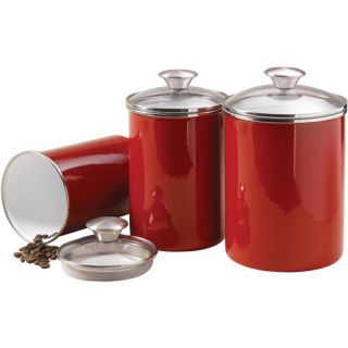 Tramontina 3 Piece Covered Porcelain Canister Set, Red