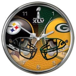 Super Bowl XLV Dueling Helmets Chrome Wall Clock  