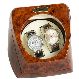 Circa Burl Wood Look Finish 4 Setting Double Watch Winder with Off