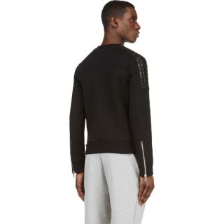 Balmain Black Quilted Leather Sweater