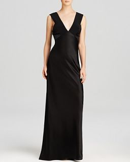 ABS by Allen Schwartz Gown   V Neck Bias Cut Open Back Satin