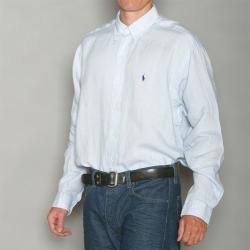 Ralph Lauren Mens Blake Blue Linen Long Sleeve Shirt  Large