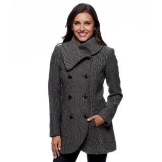 Jessica Simpson Womens Charcoal Basketweave Wool Blend Coat