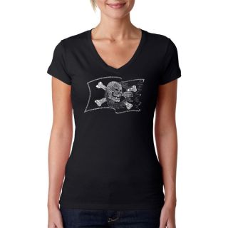 Los Angeles Pop Art Womens Pirate Flag Black V Neck T shirt