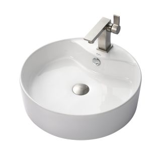 Kraus Sonus Brushed Nickel Vessel Round Bathroom Sink with Faucet with Overflow (Drain Included)