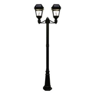 Gama Sonic Imperial II 2 Head Solar Black Outdoor Lamp Post with 21 Bright White LEDs per Lamp Head GS 97ND