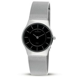 Skagen Womens Stainless Steel Grey Mesh Bracelet Black Dial Watch