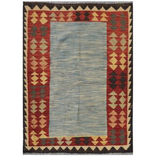 Afghan Hand knotted Kilim Light Blue/ Red Wool Rug (610 x 92