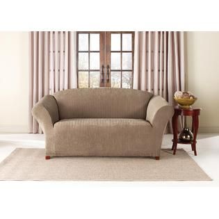 Sure Fit Stretch Pinstripe Love Seat Slip Cover  Taupe   Home   Home