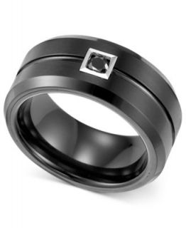 Triton Mens Black Tungsten Ring, Black Diamond Wedding Band (1/10 ct