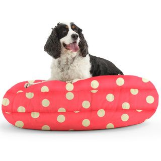 DogSack Round Memory Foam Pink/ White Polka dots Twill Pet Bed