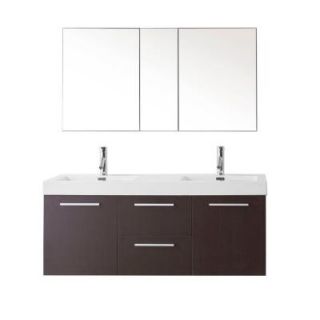 Virtu USA Midori 54 1/4 in. Double Basin Vanity in Wenge with Poly Marble Vanity Top in White JD 50154 WG
