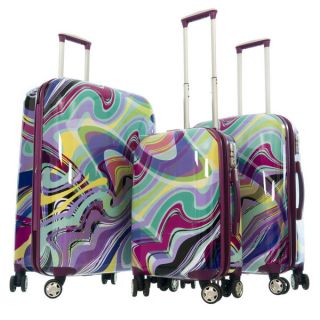 GABBIANO Purple Waves 3 piece Expandable Hardside Luggage Set