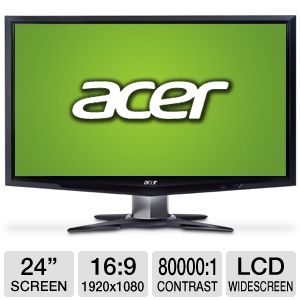 Acer G245H Bbid 24 Class Widescreen LCD Monitor   1920 x 1080, 169, 800001 Dynamic, 60Hz, 5ms, HDMI, DVI, VGA, Energy Star