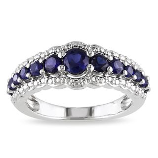 Miadora Sterling Silver Created Blue Sapphire Fashion Ring  