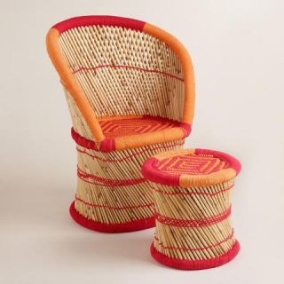 Red and Orange Woven Reed Chair