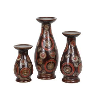 Privilege 3 piece Brown Dots Ceramic Candle Holders (Set of 3