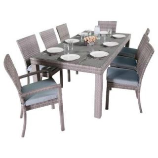RST Brands Cannes 9 Piece Patio Woven Dining Set with Bliss Blue Cushions OP PETS9 CNS BLS K