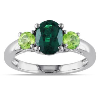 Miadora Sterling Silver Created Emerald Peridot 3 stone Ring