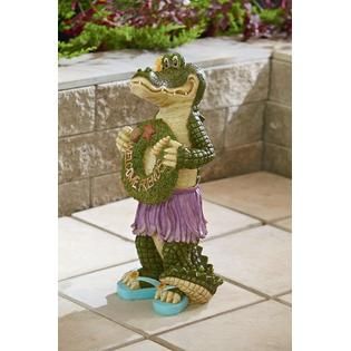 Garden Oasis Large Alligator Statue With Welcome Sign   Outdoor Living